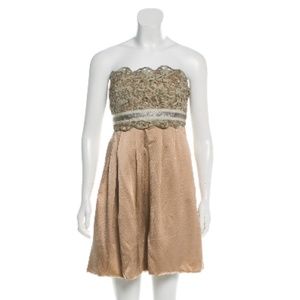 Lela Rose Champagne Lace Accent Strapless Dress